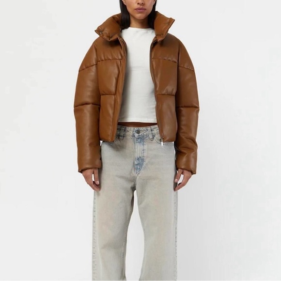 Apparis Brown Faux Leather Puffer Jacket - Picture 2 of 11